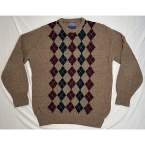 Vintage Pendleton Pure Virgin Wool Sweater Tan Plaid Mens Size XL Grandpa Core